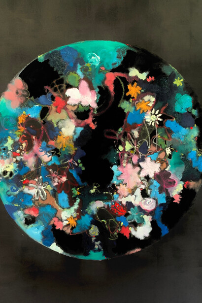 Olga Goldina Hirsch, Saving the ladybird, 2022, mixed media on canvas, 170 x 170 cm. Courtesy of Olga Goldina Hirsch