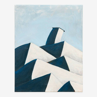 Sergio Palacios,
Compound, 2023.
Acrylic on canvas,
14 x 11 in. Courtesy of the artist and Shrine Gallery