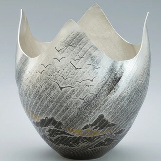 Osumi Yukie 大角幸枝, Silver vase "Araiso (Rough shore)", 2020. Courtesy of Onishi Gallery