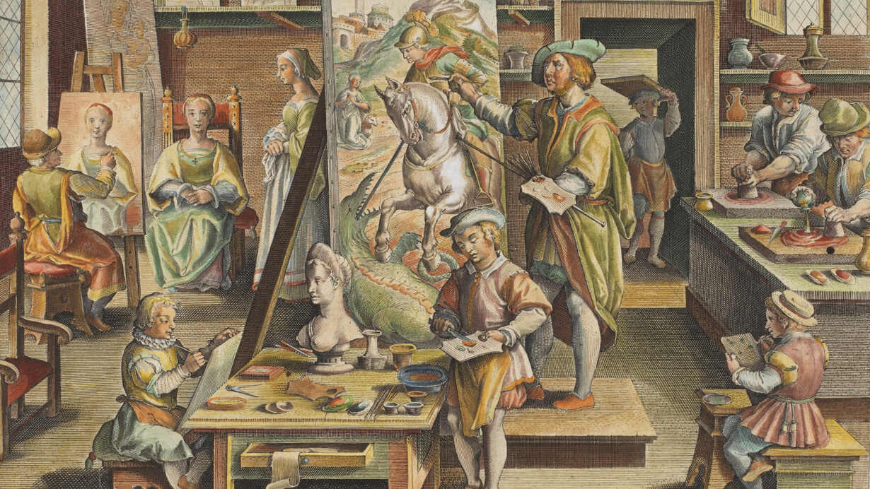 Collaert, Hans II; Straet, Jan van der (inventor); Galle, Joannes, Color olivi (invention of oil painting), ca. 1591. Courtesy of Museo Nacional del Prado