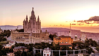Barcelona, Catalonia, Spain, seen from above with its distinctive city buildings