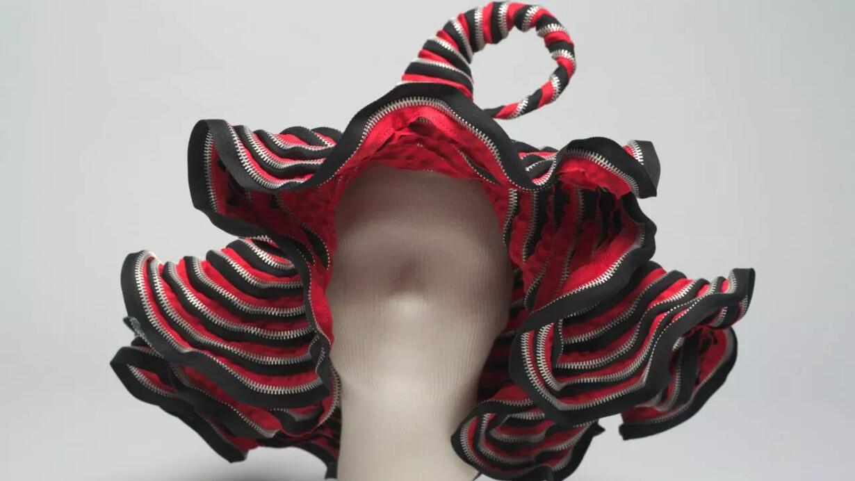 Hat, c. 2001. Metal zippers, thread. Cat Chow, United States. Gift of the Estate of Ruth Horwich. Courtesy of the Chicago History Museum