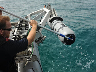 An automatic underwater vehicle being used to collect data for scientific research