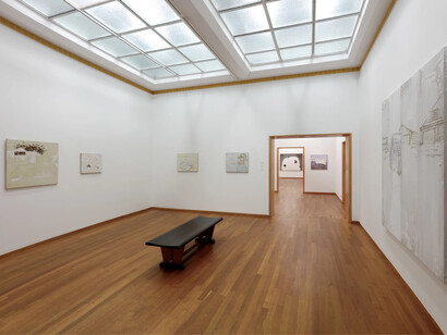 Michael Raedecker, material worlds, exhibition view. Courtesy of GRIMM Gallery
