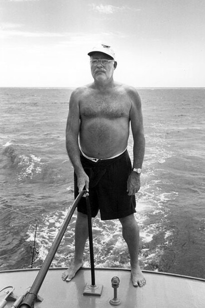 Ernest Hemingway sailing his beloved boat, Pilar, in Cuba