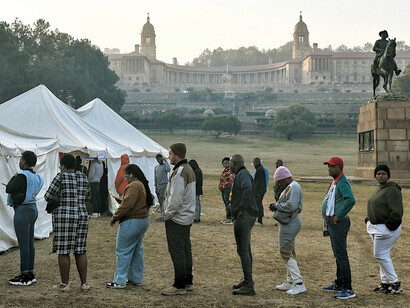 At a voting station at the Union Buildings in Pretoria, South Africa, on the 29th of May, 2024, people of South Africa patiently wait in line, eager to cast their vote that has a say in the way their country is run