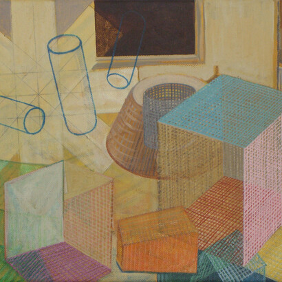 Platonic non solids, acrylic on canvas, 40 x 30 cm, Mark Weighton, 2000
