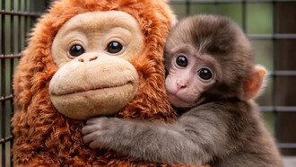 Macaco Punch abraça seu orangotango de pelúcia como se fosse um porto seguro em meio ao caos. Às vezes, é nas pequenas coisas que encontramos forças para continuar quando tudo parece faltar
