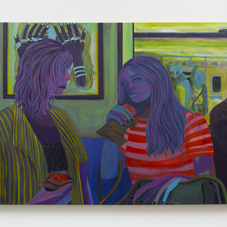 Danielle Roberts,
passing under (moving still), 2023,
acrylic on linen,
36 x 48 in,
91.4 x 121.9 cm. Courtesy of the artist and Micki Meng Gallery
