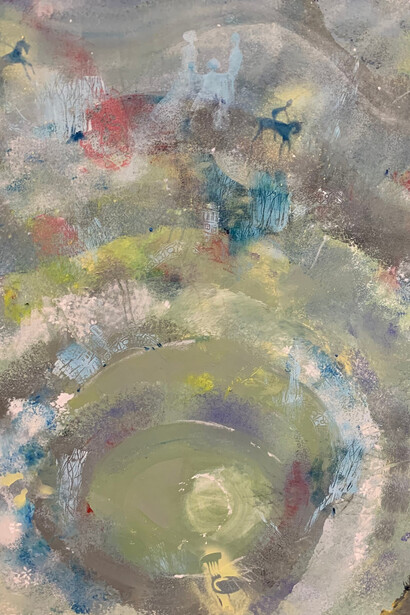 Olga Goldina Hirsch, The solstice begins! Winter, 2024, mixed media on canvas, 140x 160 cm. Courtesy of Olga Goldina Hirsch