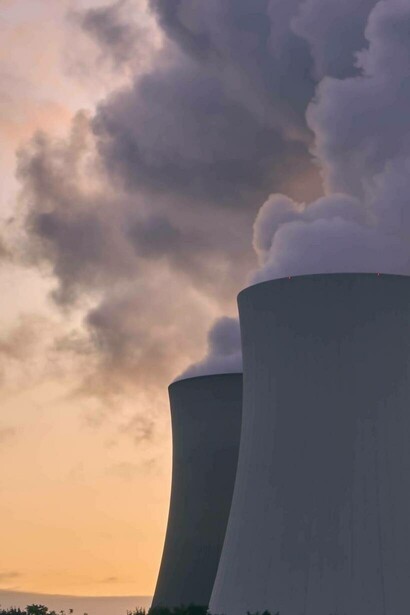 Nuclear power plant in the evening