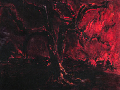 Olive trees Ablaze, oil on canvas, 1988, 90 x 130 cm