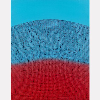 Teo Gonzalez,
Arch: Horizon - Double Hill 6, 2017,
Acrylic on canvas,
14 1/4 x 11 1/4 inches,
Signed, titled, dated on the verso. Courtesy of the artist and Spanierman Modern