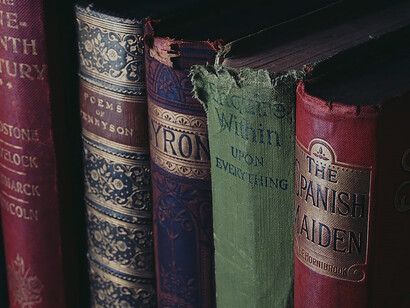 Ancient books standing side by side