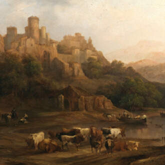 Manada de toros junto a un río, al pie de un castillo, 1837. Óleo sobre lienzo, 91 x 115 cm. Courtesy of Museo del Prado