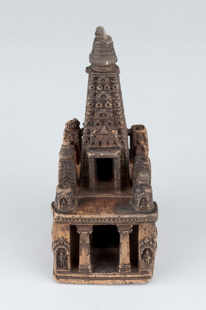 Model of the Mahabodhi temple, eastern India, probably Bodhgaya, ca. 11th century. Courtesy of the Rubin Museum of Art