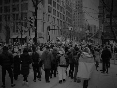 A crowd of protestors marching for their rights as citizens