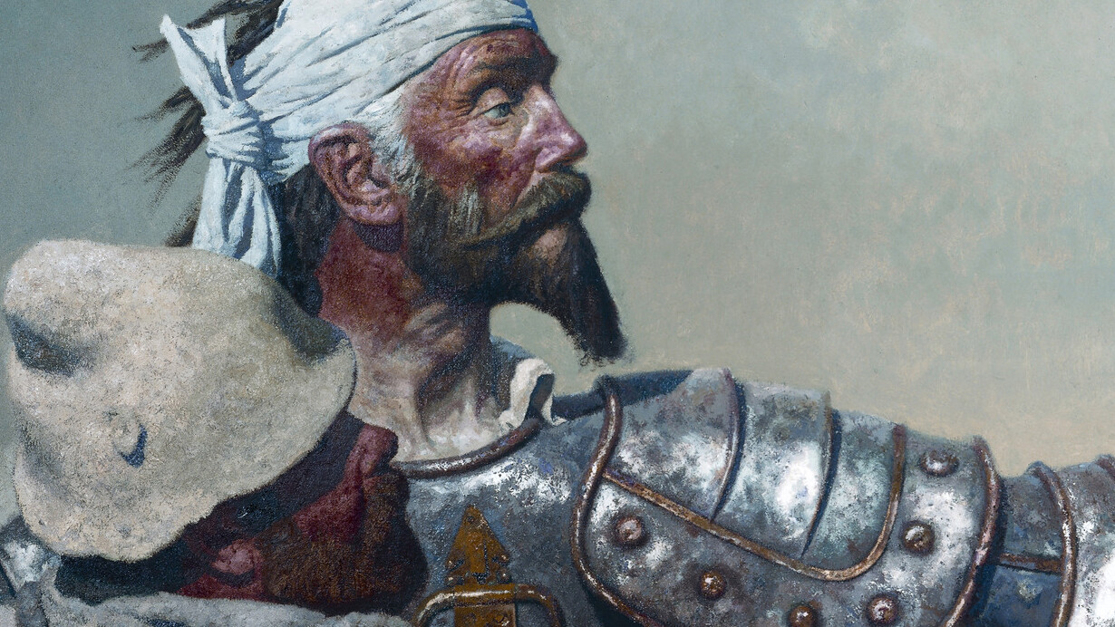 Gueli Zorzhev. "Don Quijote y Sancho Panza" (1977-84). Óleo sobre lienzo, 108 x 226 cm., detail. Museum of Russian Art, Minnesota, Estados Unidos.