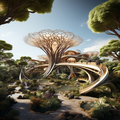 Rendering futuristico urban oasis