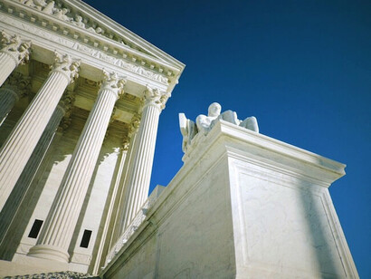 Close up of the U.S. Supreme Court outer structure, Washington DC