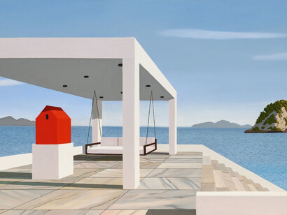 Tom McKinley, Red house abroad, 2022. Courtesy of Berggruen Gallery