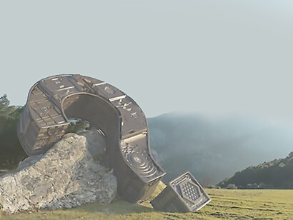 A huge question mark in the middle of nature symbolizes confusion