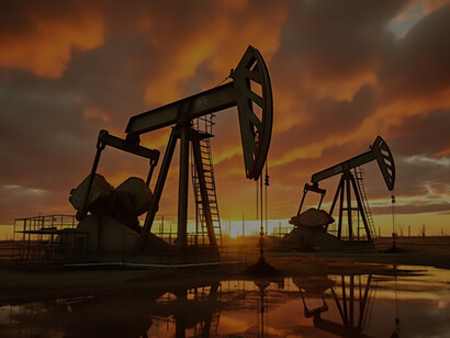 The rhythmic motion of oil pumps against the serene backdrop of the dusky sky, capturing the essence of energy production amidst nature's tranquil beauty