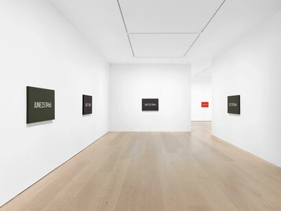 On Kawara, Date paintings, exhibition view. Courtesy of David Zwirner