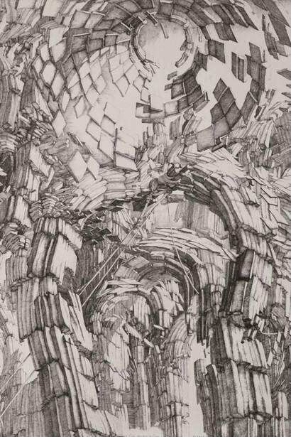 Erik Desmazières, L’ecroulement, 1975. Courtesy of Childs Gallery