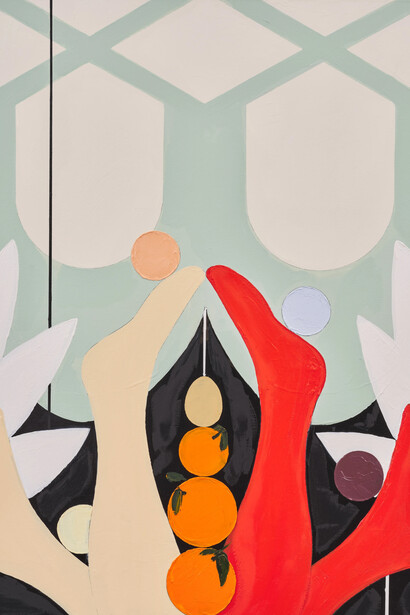 Farah Atassi, Still life with red tights, 2023. Courtesy of Mrs. Gallery
