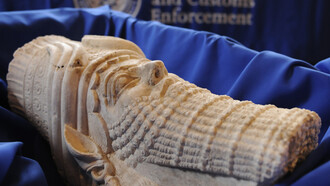 A limestone head of Assyrian King Sargon II, illegally smuggled from Iraq to the United States, recovered in 2015