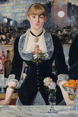 “The Bar at le Folies Bèrgere” is another famous paintings of Manet. The young Bartender looks very real showing a tired expression in her face. She could be every girl working in Bars and Pub still today. Very fascinating is the reflex in the mir- ror behind her back: we can see a faithful report of costumes and habits in the French middle-class society at the end of XIX century, Éduard Manet