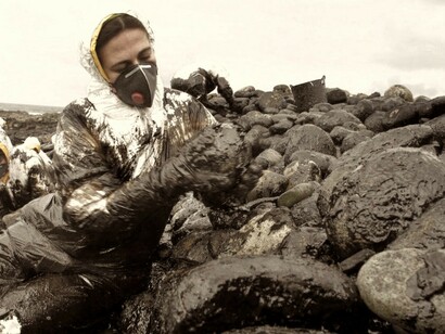 Un triste ejemplo de la voracidad de un sistema que nos puede llevar a la extinción: la marea negra del desastre del «Prestige», un petrolero cargado con 77.000 toneladas de fuelóleo que se accidentó en noviembre de 2002 frente a las costas de Galicia