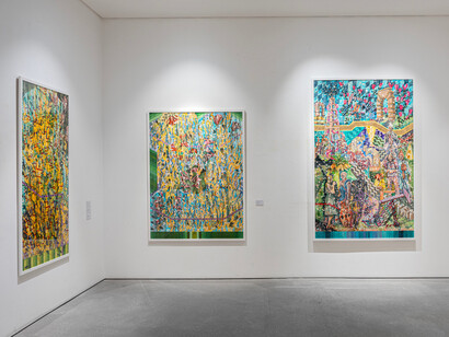 Behrang Samadzadegan, Flames beneath the flowering sky, exhibition view. Courtesy of Leila Heller Gallery