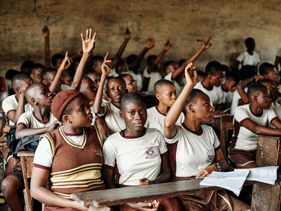 Students study in a classroom