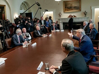 President Donald J. Trump met with energy sector executives in the White House Cabinet Room on Friday, April 3, 2020, to discuss the drop in oil prices during the global coronavirus crisis and the ongoing dispute between Russia and Saudi Arabia regarding oil output reductions