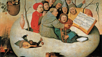 Jérôme Bosch. Le Concert dans l’œuf, entre 1453 et 1516. Huile sur toile, 108 × 126 cm. Palais des Beaux-Arts de Lille, Lille