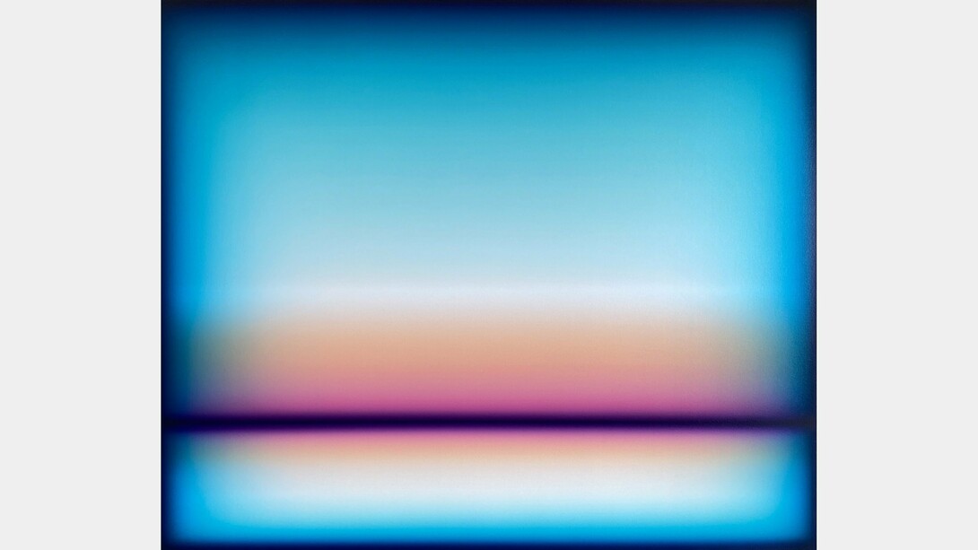Patrick DeAngelis, Daybreak: Composition of two chords with cross-complementaries, 2023, Oil on canvas, 60 x 72 in. Courtesy of the artist and Slate Contemporary Gallery