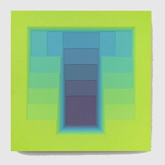 Karl Gerstner, Karl Gerstner, Color Sound 43, 1972, Nitrocellulose lacquer on phenolic resin panel, 23 x 23 inches. Courtesy of the artist and Meredith Rosen Gallery