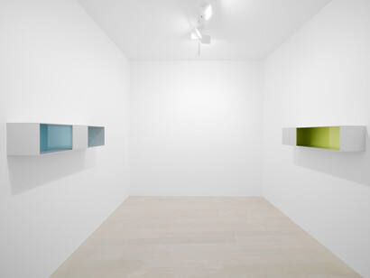 Donald Judd, Wall works, exhibition view. Courtesy of Gagosian Gallery