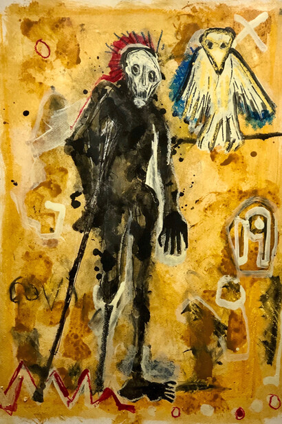 Feldsott, Crippled Man. In the time of Covid-19, 2020, mixed media on paper, 30 x 22 inches