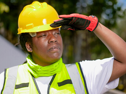 A construction worker in security clothes