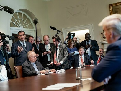 On April 3, 2020, President Donald J. Trump held a roundtable meeting with energy sector executives in the White House Cabinet Room to address the decline in oil prices caused by the global coronavirus pandemic and the conflict between Russia and Saudi Arabia over production cuts