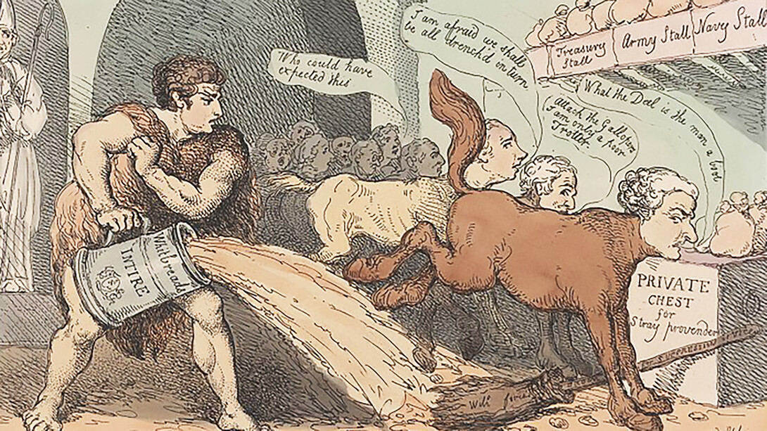 The Modern Hercules, Cleansing the Augean Stable,by Thomas Rowlandson