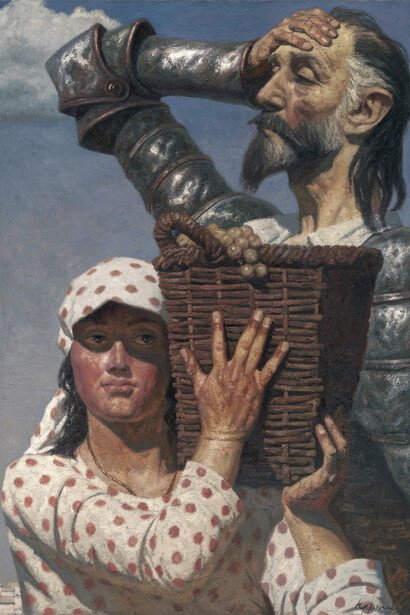Gueli Zorzhev. "Dulcinea y el caballero" (1997-98) Óleo sobre lienzo, 158 x 109 cm. Museum of Russian Art, Minnesota, Estados Unidos.
