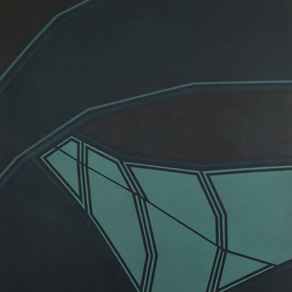 Tess Jaray, Glimmer, 1964, oil on canvas
181 × 167 cm © Tess Jaray, 2019. All rights reserved. Courtesy Karsten Schubert