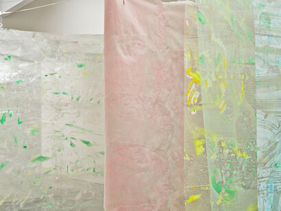 Karla Black, exhibition view, Modern Art, 13 October - 8 November 2014, Copyright the artist; Courtesy Stuart Shave/Modern Art, London, and Gisela Capitain, Cologne; Photography RG Image