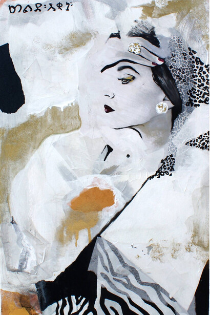 Idiosyncratic Expressions, African Muse, Paola Estrella, Mixed Media on Canvas, 31.5 x 15.5