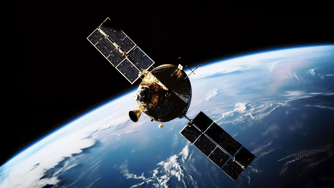 Spacecraft orbiting planet Earth for global communications image generated by AI