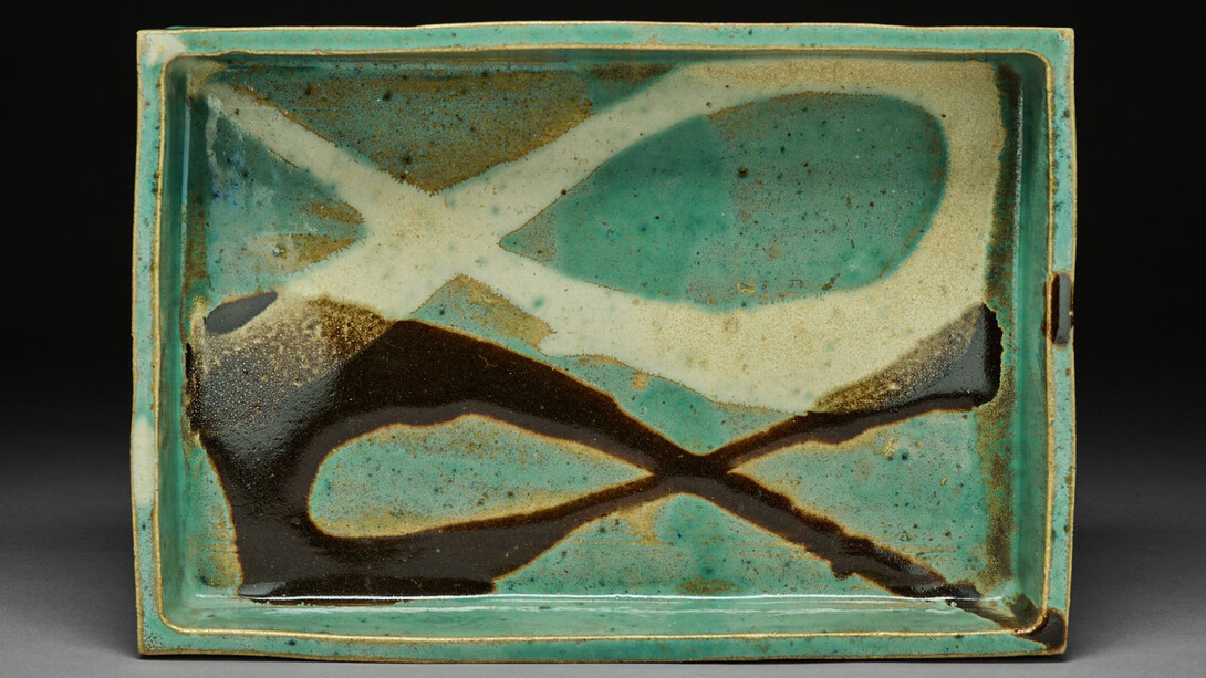 Hamada Shoji, Rectangular stoneware dish with abstract fish design, 1955. Courtesy of Crow Museum of Asian Art